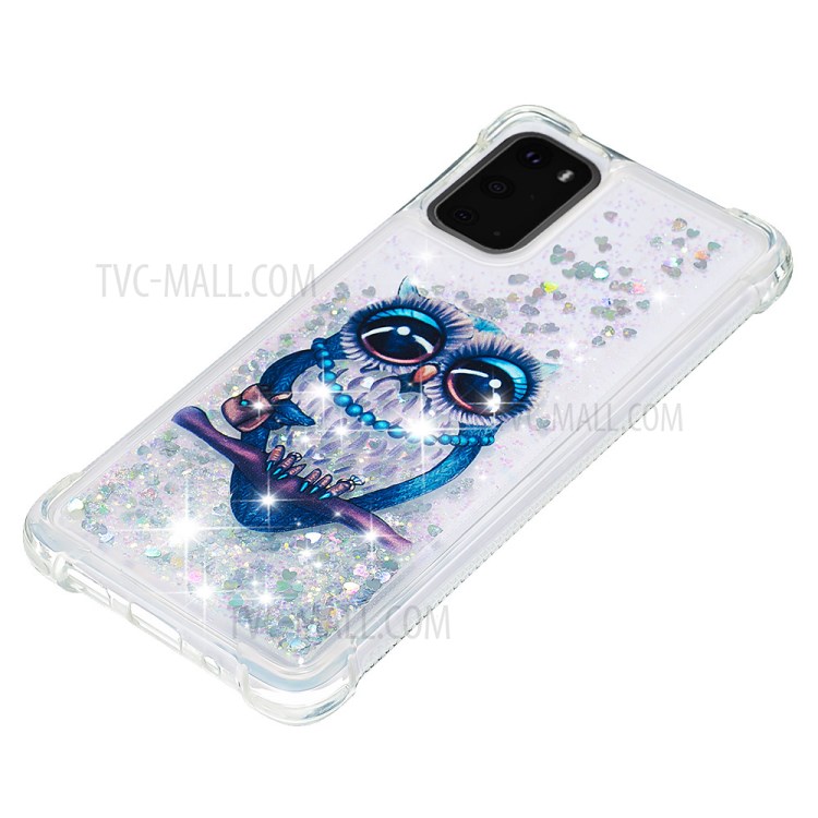 Pattern Printing Glitter Powder Quicksand TPU Phone Case for Samsung Galaxy S20 - Owl-6