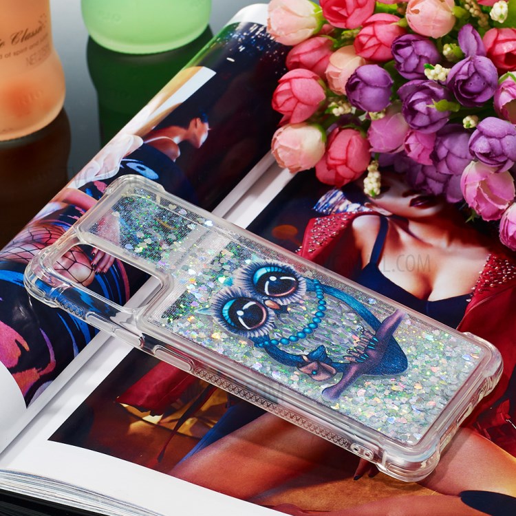 Pattern Printing Glitter Powder Quicksand TPU Phone Case for Samsung Galaxy S20 - Owl-7