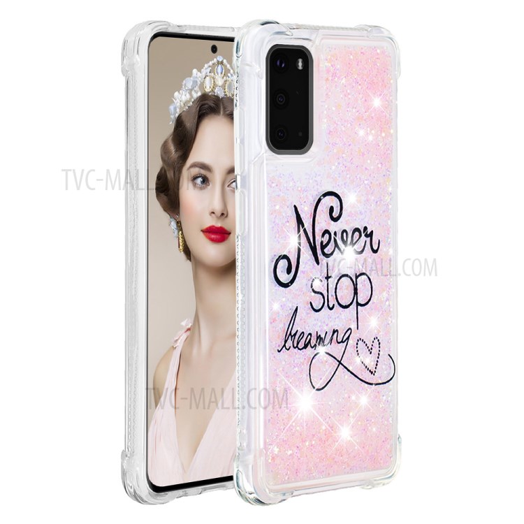 Pattern Printing Glitter Powder Quicksand TPU Phone Case for Samsung Galaxy S20 - Never Stop Dreaming-2