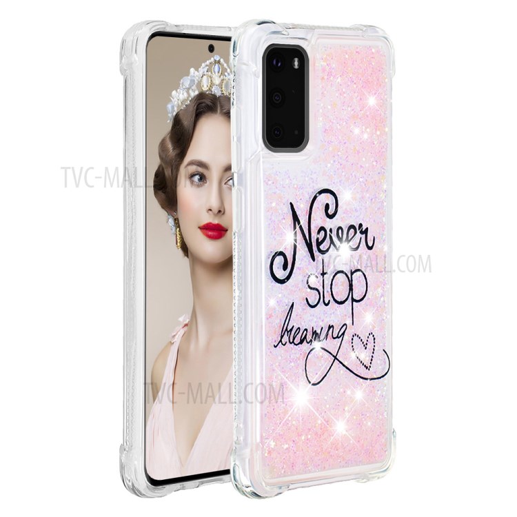 Impressão de Padrões Glitter Powder Potersand TPU Caixa de Telefone Para Samsung Galaxy S20 4G/S20 5G - Nunca Pare de Sonhar-2