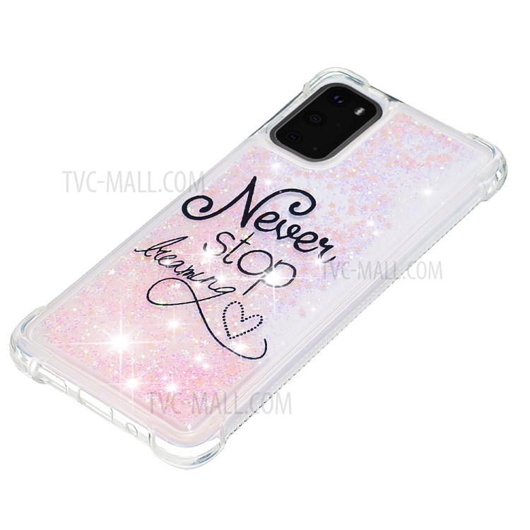 Musterdruck Glitzerpulver Quicksand TPU -telefonhülle Für Samsung Galaxy S20 4G/S20 5G - Hör Niemals Auf zu Träumen