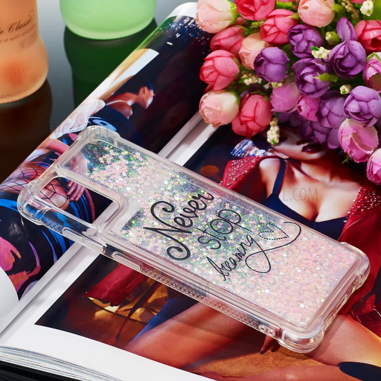 Pattern Printing Glitter Powder Quicksand TPU Phone Case for Samsung Galaxy S20 - Never Stop Dreaming-7