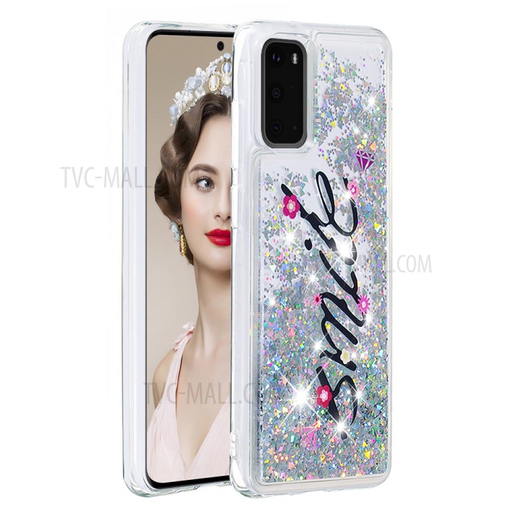 Pattern Printing Glitter Powder Quicksand Soft TPU Case for Samsung Galaxy S20 - Smile-2