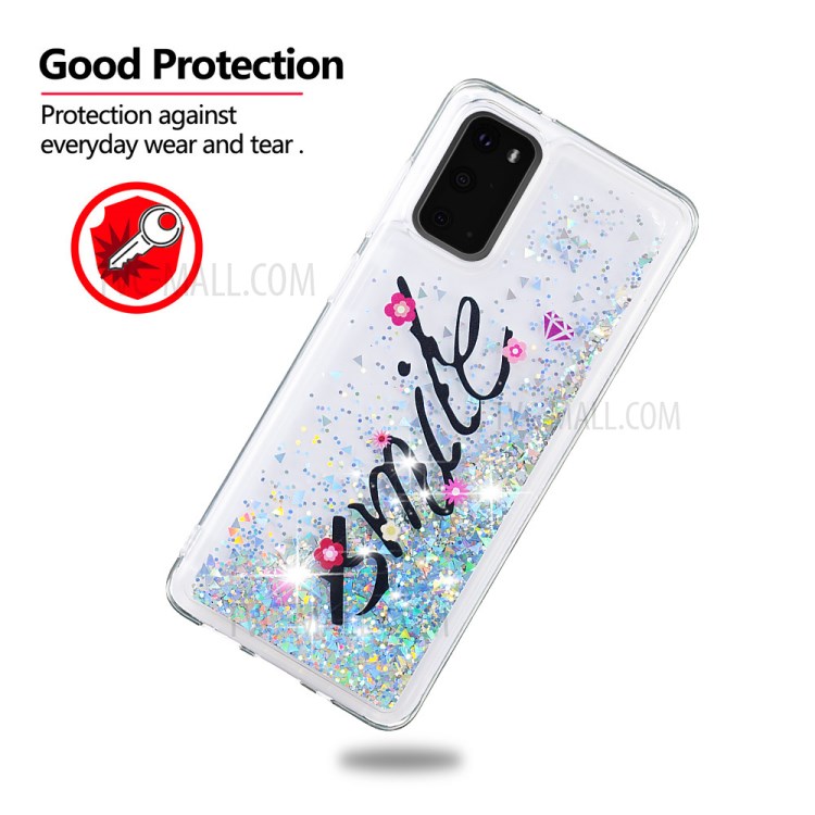 Pattern Printing Glitter Powder Quicksand Soft TPU Case for Samsung Galaxy S20 - Smile-4