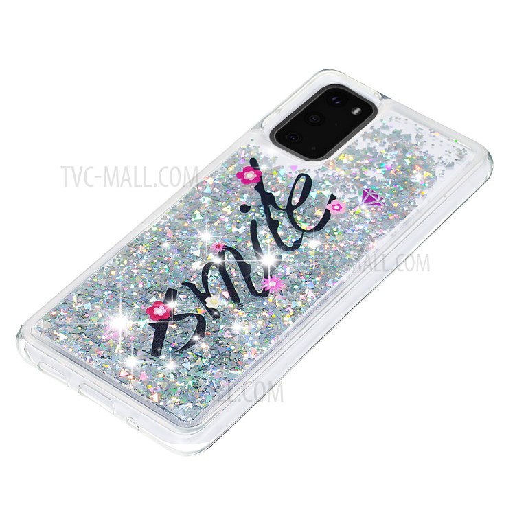 Pattern Printing Glitter Powder Quicksand Soft TPU Case for Samsung Galaxy S20 - Smile-6