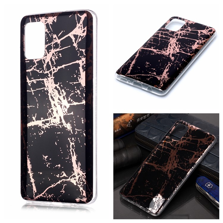 Marble Pattern Rose Gold Electroplating IMD TPU Case for Samsung Galaxy A51 - Black-1