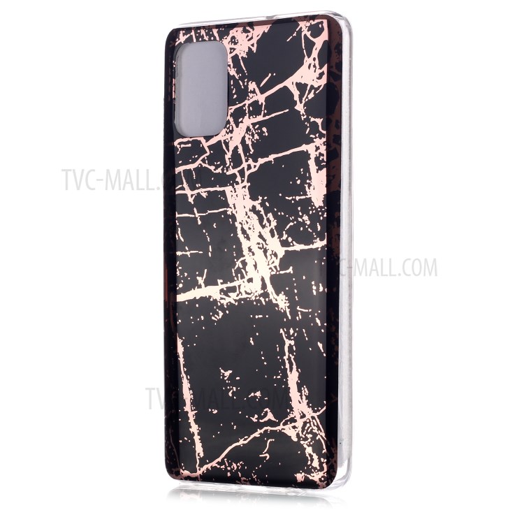 Marble Pattern Rose Gold Electroplating IMD TPU Back Case for Samsung Galaxy A71 - Black-2