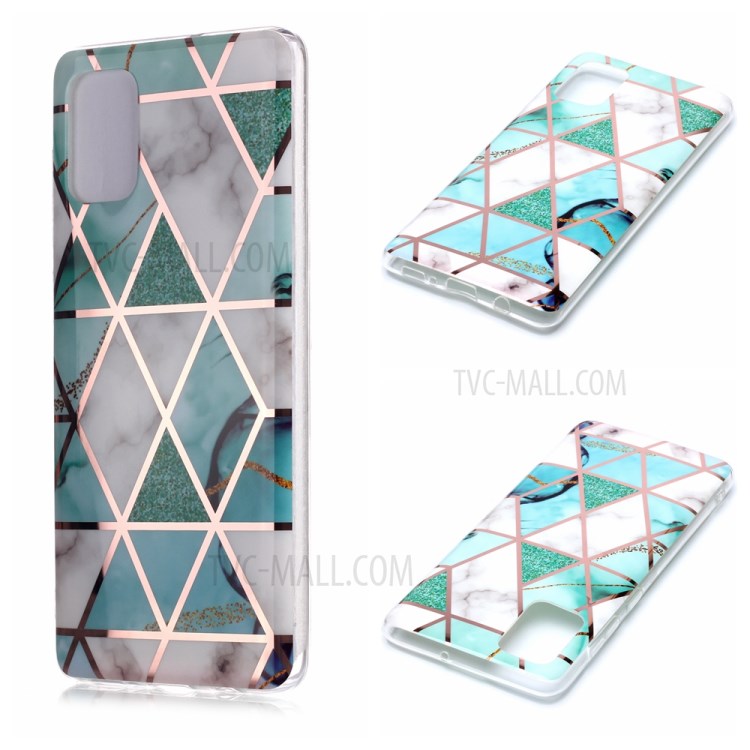 Marble Pattern Rose Gold Electroplating IMD TPU Back Case for Samsung Galaxy A71 - White / Cyan-1