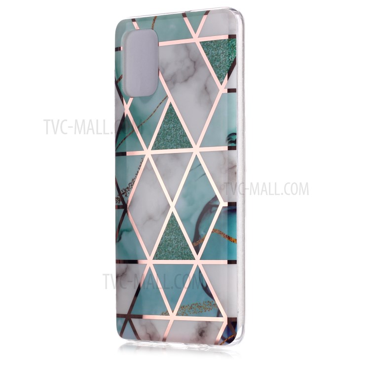 Marble Pattern Rose Gold Electroplating IMD TPU Back Case for Samsung Galaxy A71 - White / Cyan-2