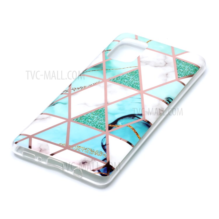 Marble Pattern Rose Gold Electroplating IMD TPU Back Case for Samsung Galaxy A71 - White / Cyan-3
