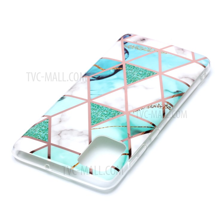 Marble Pattern Rose Gold Electroplating IMD TPU Back Case for Samsung Galaxy A71 - White / Cyan-4