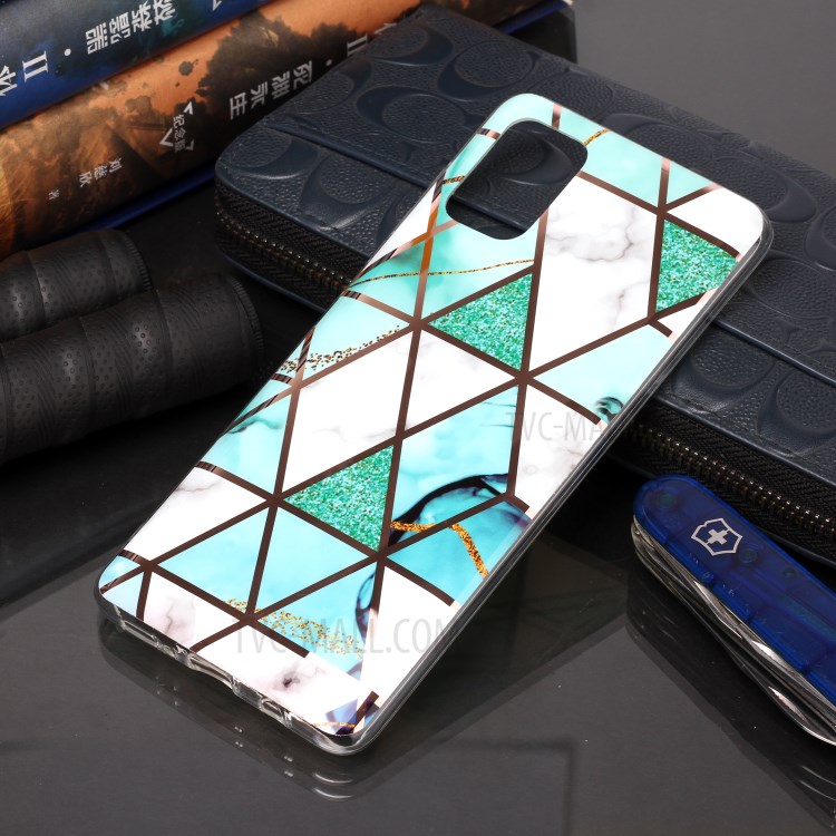 Marble Pattern Rose Gold Electroplating IMD TPU Back Case for Samsung Galaxy A71 - White / Cyan-5