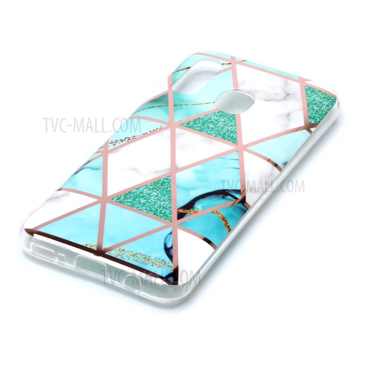 Marble Pattern Electroplating IMD TPU Phone Case for Samsung Galaxy A40 - White/Cyan-3