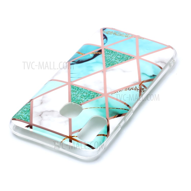 Marble Pattern Electroplating IMD TPU Phone Case for Samsung Galaxy A40 - White/Cyan-4