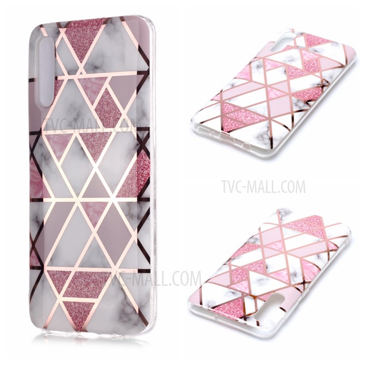 Marble Pattern Electroplating IMD TPU Phone Cover for Samsung Galaxy A50/A50s/A30s - White/Pink-1