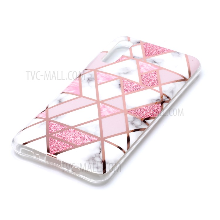 Marble Pattern Electroplating IMD TPU Phone Cover for Samsung Galaxy A50/A50s/A30s - White/Pink-3