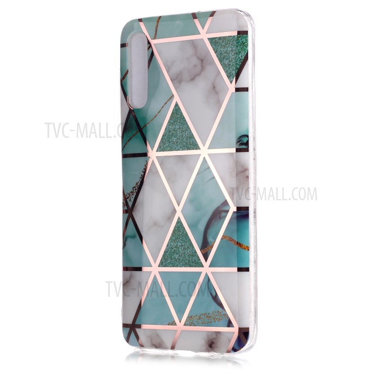 Marble Pattern Electroplating IMD TPU Back Case for Samsung Galaxy A70 - White/Cyan-2