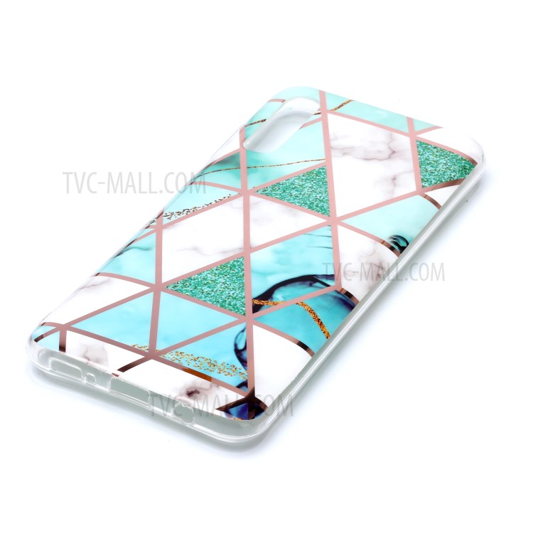 Marble Pattern Electroplating IMD TPU Back Case for Samsung Galaxy A70 - White/Cyan-3