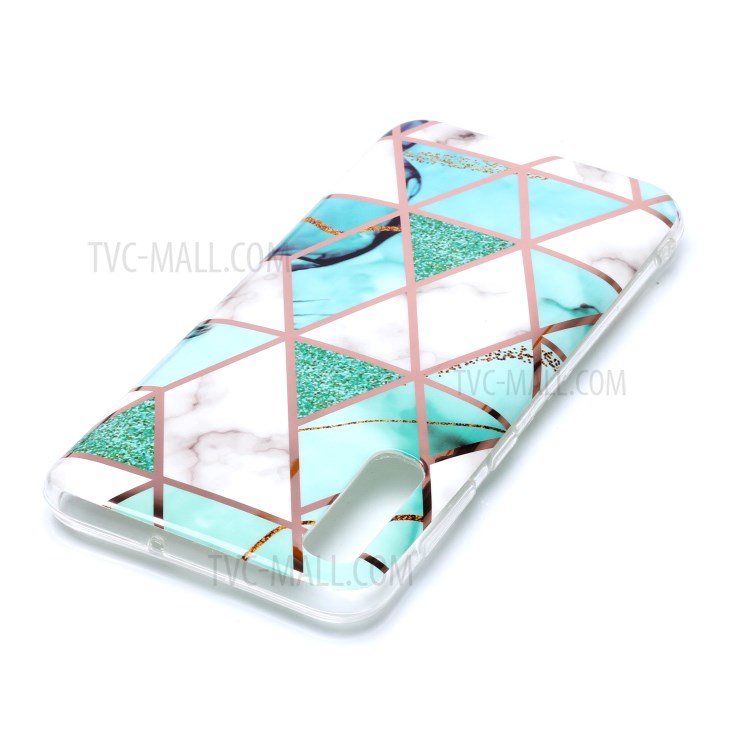 Marble Pattern Electroplating IMD TPU Back Case for Samsung Galaxy A70 - White/Cyan-4