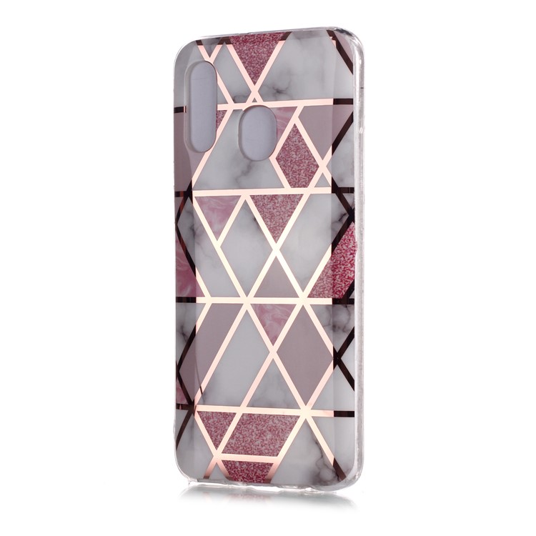 Para Samsung Galaxy A20e Padrão De Mármore Rosa De Ouro Galvanizados IMD TPU Telefone Invólucro - Branco / Rosa-2