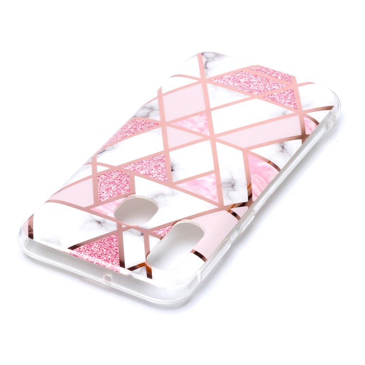 Para Samsung Galaxy A20e Padrão De Mármore Rosa De Ouro Galvanizados IMD TPU Telefone Invólucro - Branco / Rosa-4