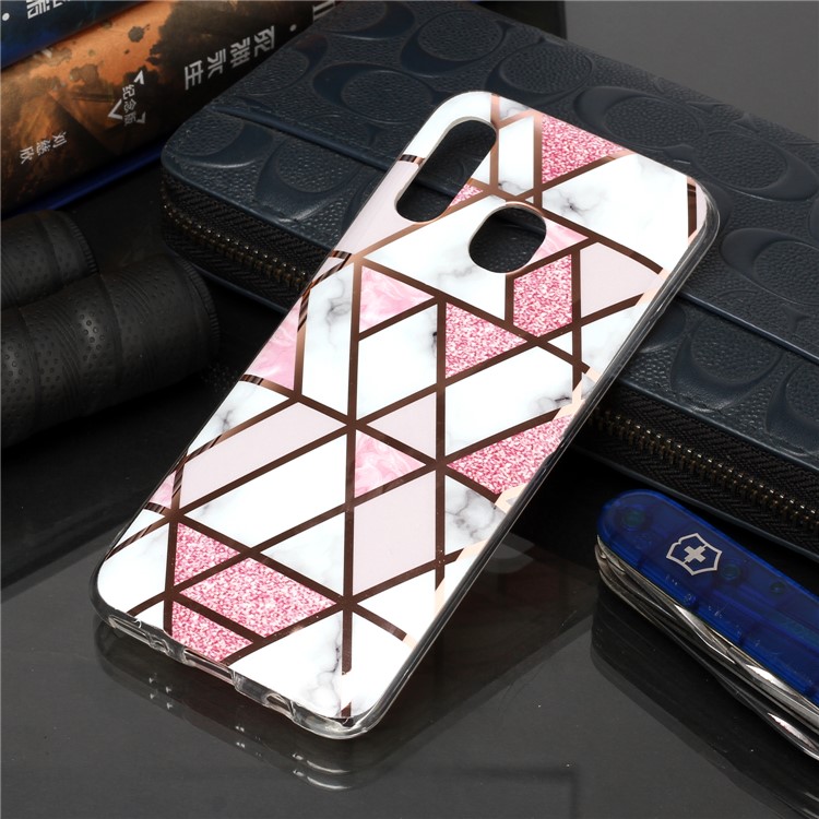 Para Samsung Galaxy A20e Padrão De Mármore Rosa De Ouro Galvanizados IMD TPU Telefone Invólucro - Branco / Rosa-5