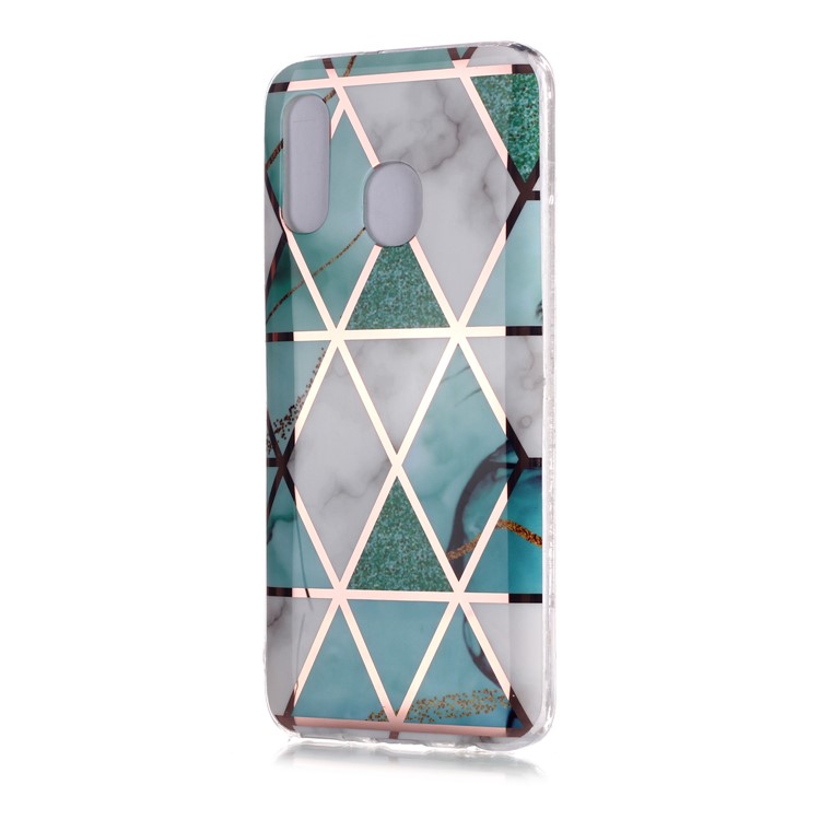 For Samsung Galaxy A20e Marble Pattern Rose Gold Electroplated IMD TPU Phone Casing - White / Cyan-2
