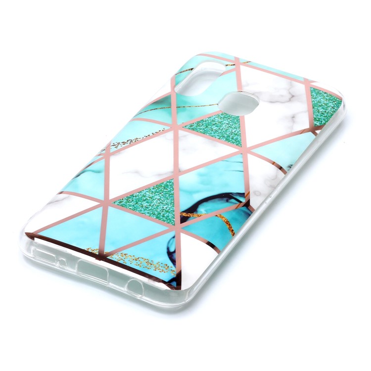 For Samsung Galaxy A20e Marble Pattern Rose Gold Electroplated IMD TPU Phone Casing - White / Cyan-3