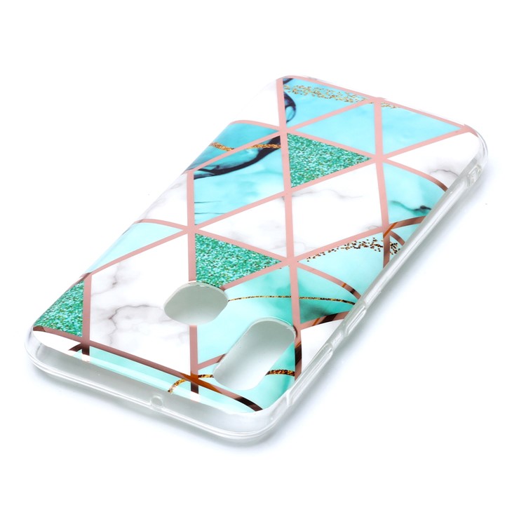 For Samsung Galaxy A20e Marble Pattern Rose Gold Electroplated IMD TPU Phone Casing - White / Cyan-4