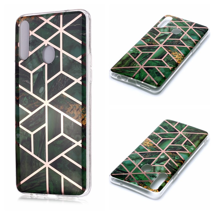 For Samsung Galaxy A20s Marble Pattern IMD TPU Mobile Cover Rose Gold Plated Phone Case - Green-1