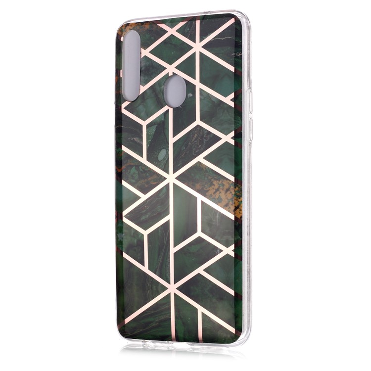 For Samsung Galaxy A20s Marble Pattern IMD TPU Mobile Cover Rose Gold Plated Phone Case - Green-2