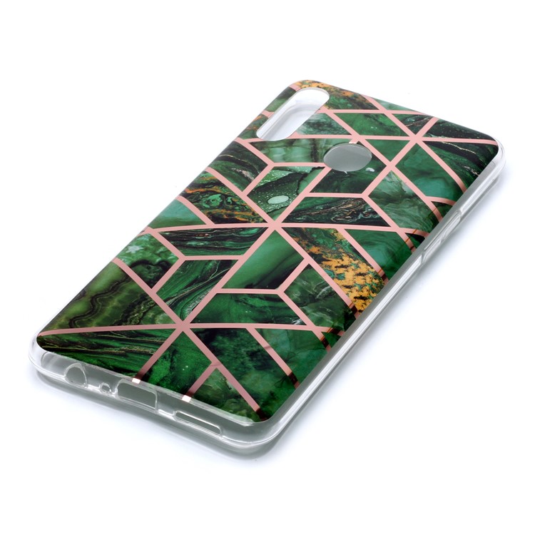 For Samsung Galaxy A20s Marble Pattern IMD TPU Mobile Cover Rose Gold Plated Phone Case - Green-3