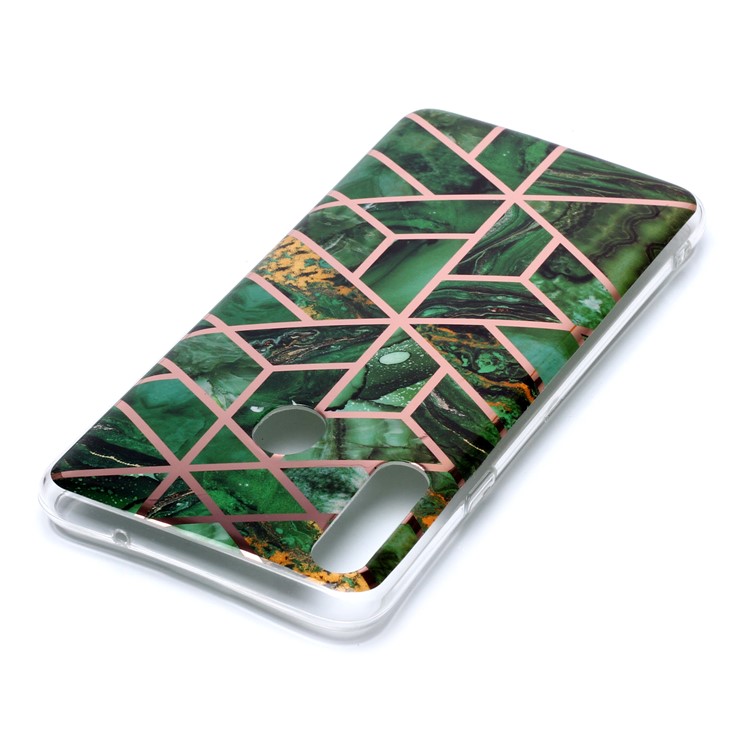 For Samsung Galaxy A20s Marble Pattern IMD TPU Mobile Cover Rose Gold Plated Phone Case - Green-4