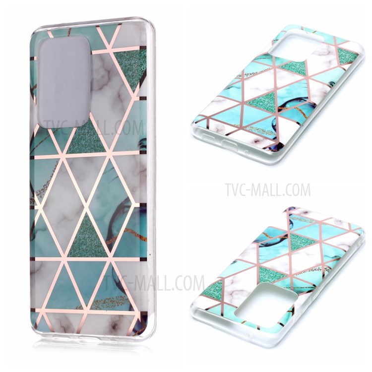 Marble Pattern Rose Gold Plated IMD TPU Phone Shell for Samsung Galaxy S20 Ultra - White / Cyan-1