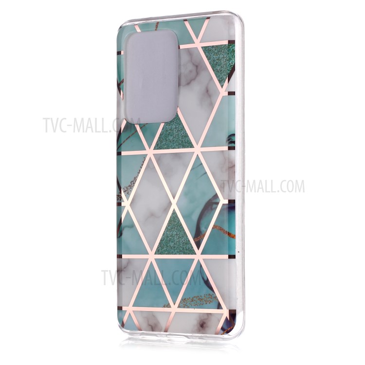 Marble Pattern Rose Gold Plated IMD TPU Phone Shell for Samsung Galaxy S20 Ultra - White / Cyan-2