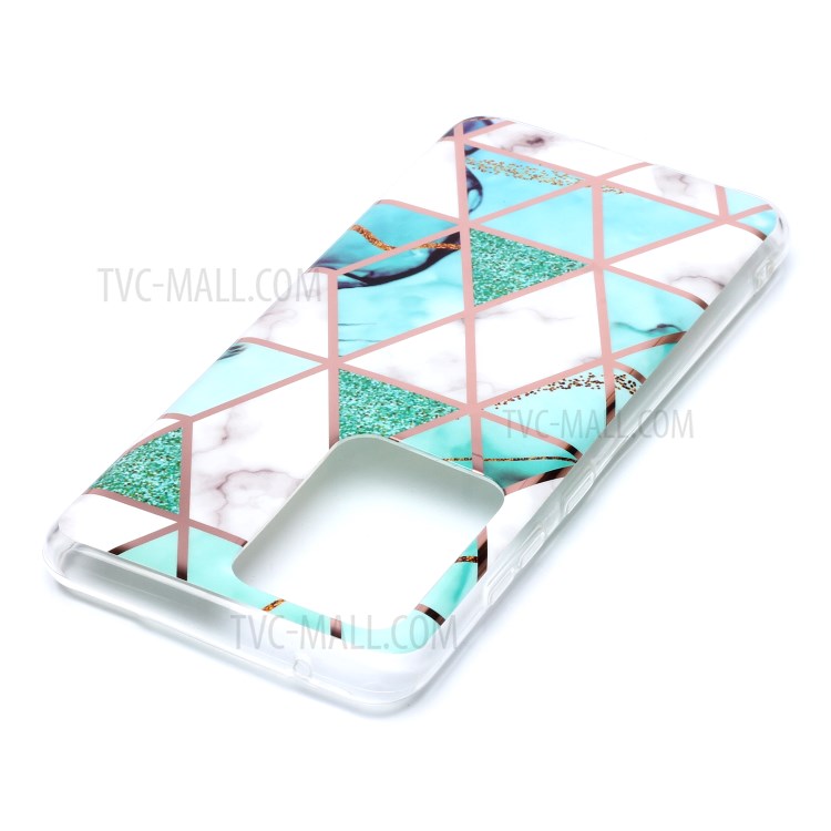 Marble Pattern Rose Gold Plated IMD TPU Phone Shell for Samsung Galaxy S20 Ultra - White / Cyan-4