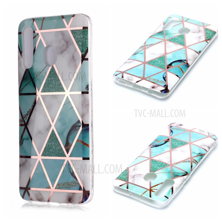 Marble Pattern Rose Gold Electroplating IMD TPU Back Case for Samsung Galaxy A20/A30 - White/Cyan-1