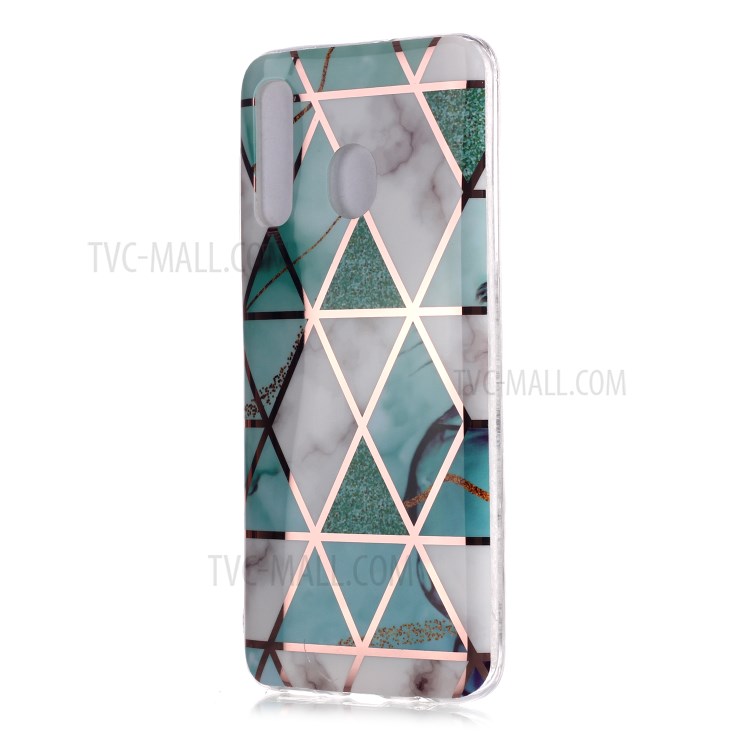 Marble Pattern Rose Gold Electroplating IMD TPU Back Case for Samsung Galaxy A20/A30 - White/Cyan-2