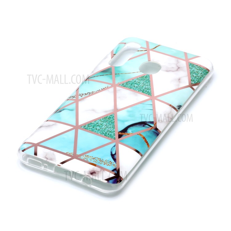 Marble Pattern Rose Gold Electroplating IMD TPU Back Case for Samsung Galaxy A20/A30 - White/Cyan-3