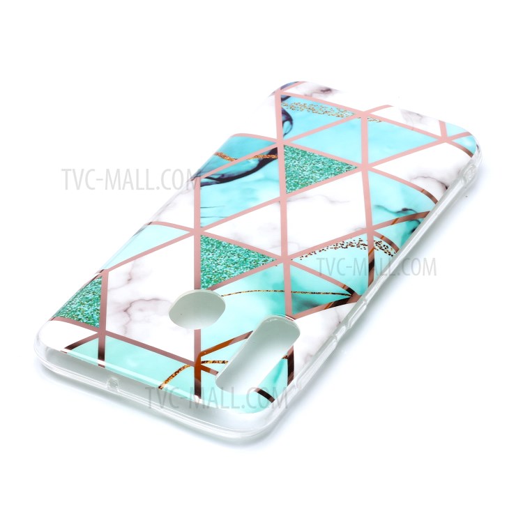 Marble Pattern Rose Gold Electroplating IMD TPU Back Case for Samsung Galaxy A20/A30 - White/Cyan-4