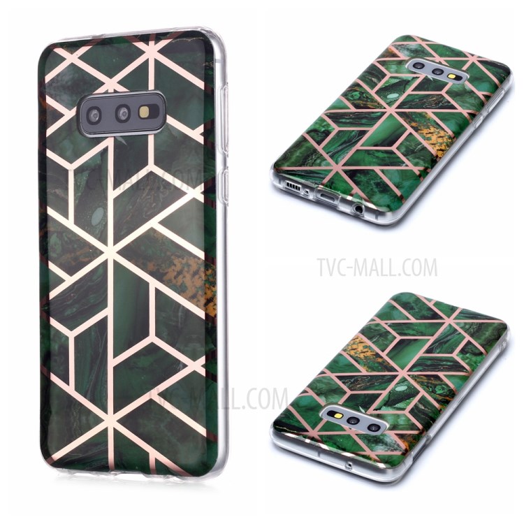 Marble Pattern Rose Gold Electroplating IMD TPU Soft Case for Samsung Galaxy S10e - Green-1