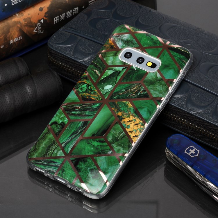 Marble Pattern Rose Gold Electroplating IMD TPU Soft Case for Samsung Galaxy S10e - Green-5