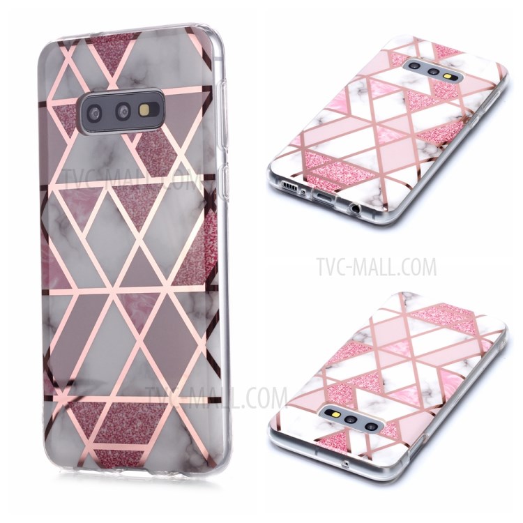 Marble Pattern Rose Gold Electroplating IMD TPU Soft Case for Samsung Galaxy S10e - White / Pink-1