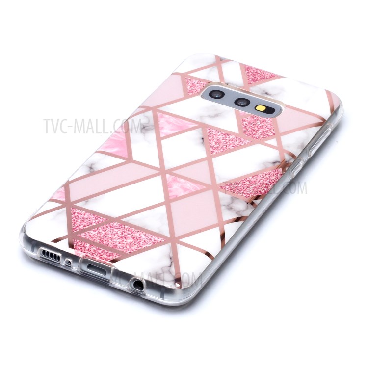 Marble Pattern Rose Gold Electroplating IMD TPU Soft Case for Samsung Galaxy S10e - White / Pink-3