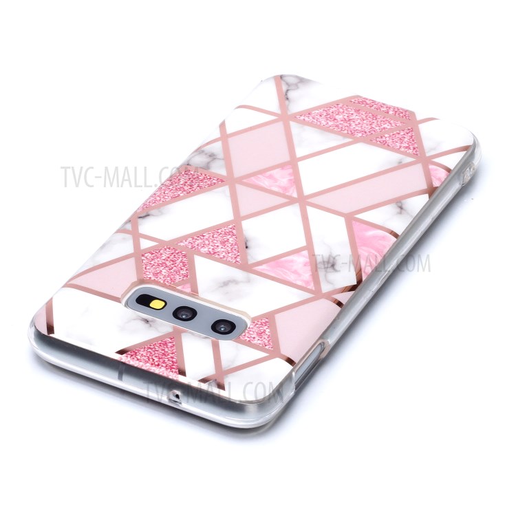 Marble Pattern Rose Gold Electroplating IMD TPU Soft Case for Samsung Galaxy S10e - White / Pink-4