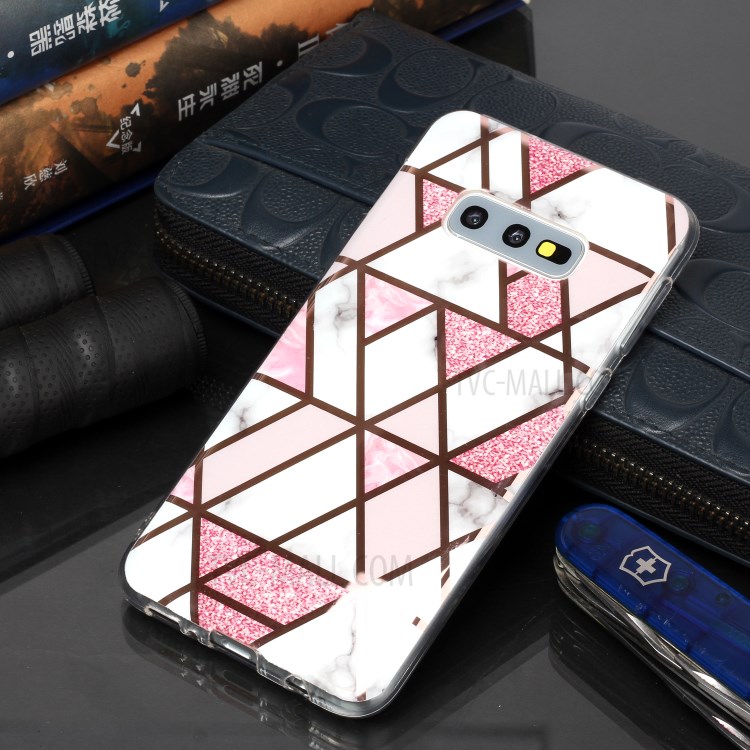Marble Pattern Rose Gold Electroplating IMD TPU Soft Case for Samsung Galaxy S10e - White / Pink-5