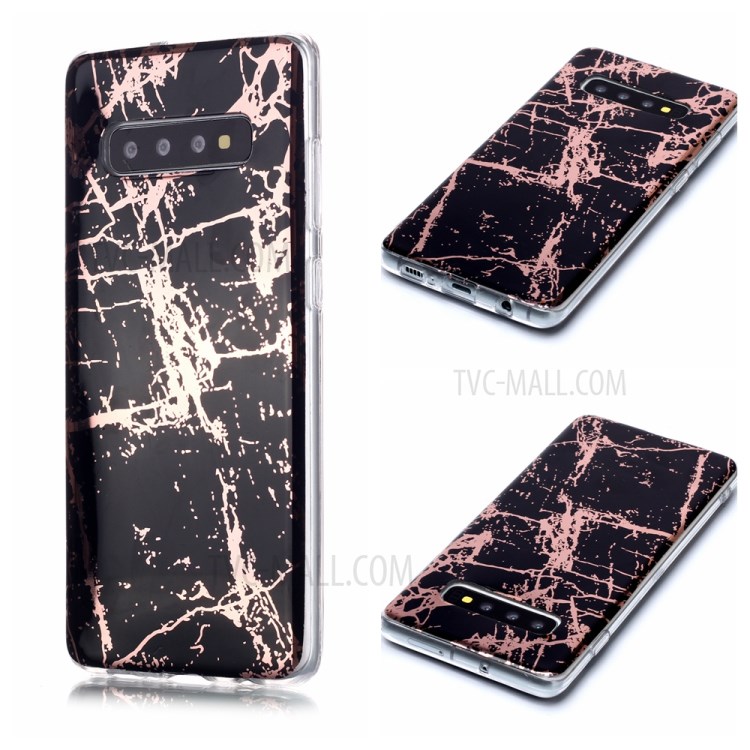 Marble Pattern Rose Gold Electroplating IMD TPU Cover for Samsung Galaxy S10 Plus - Black-1