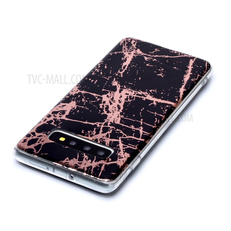 Marble Pattern Rose Gold Electroplating IMD TPU Cover for Samsung Galaxy S10 Plus - Black-4