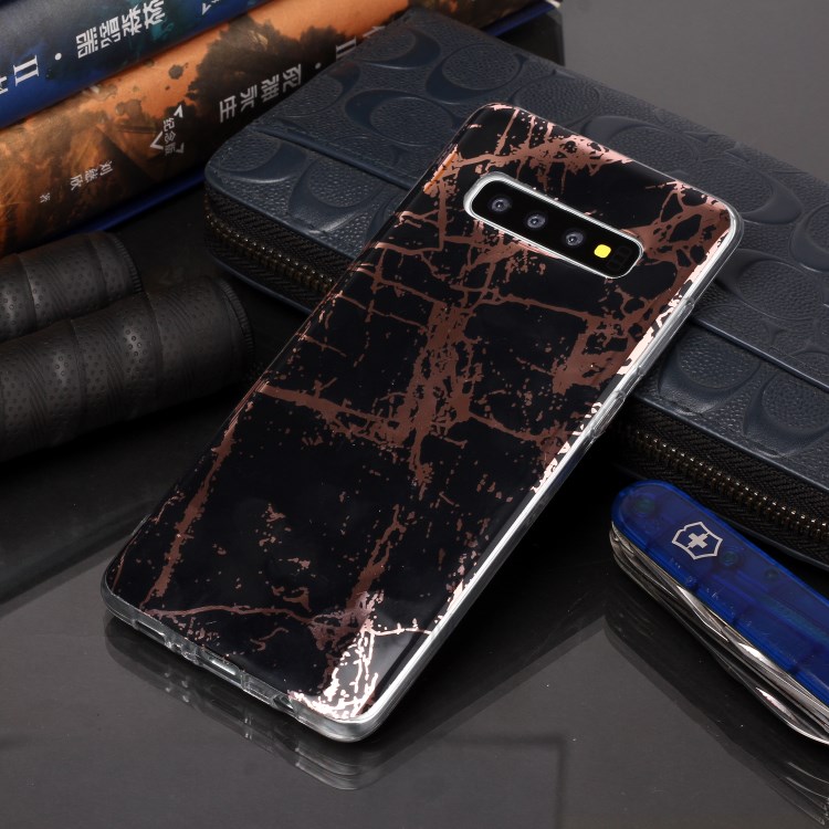 Marble Pattern Rose Gold Electroplating IMD TPU Cover for Samsung Galaxy S10 Plus - Black-5