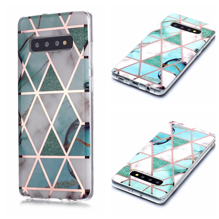 Marble Pattern Rose Gold Electroplating IMD TPU Cover for Samsung Galaxy S10 Plus - White / Cyan-1